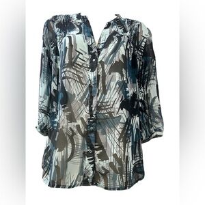 Banana Republic Abstract Print Sheer Button-Up Blouse, Size Small
